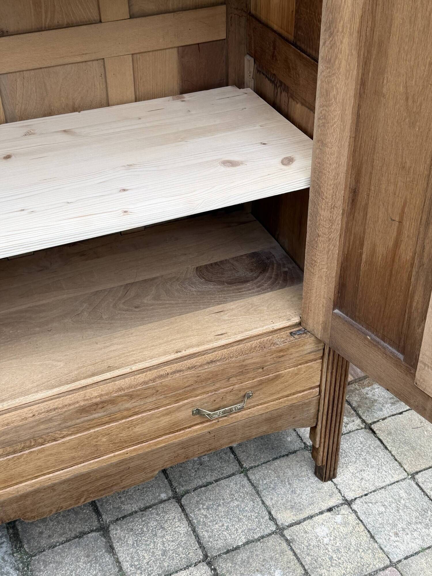 Art Deco bonnetière wardrobe from Paris in raw and solid oak.