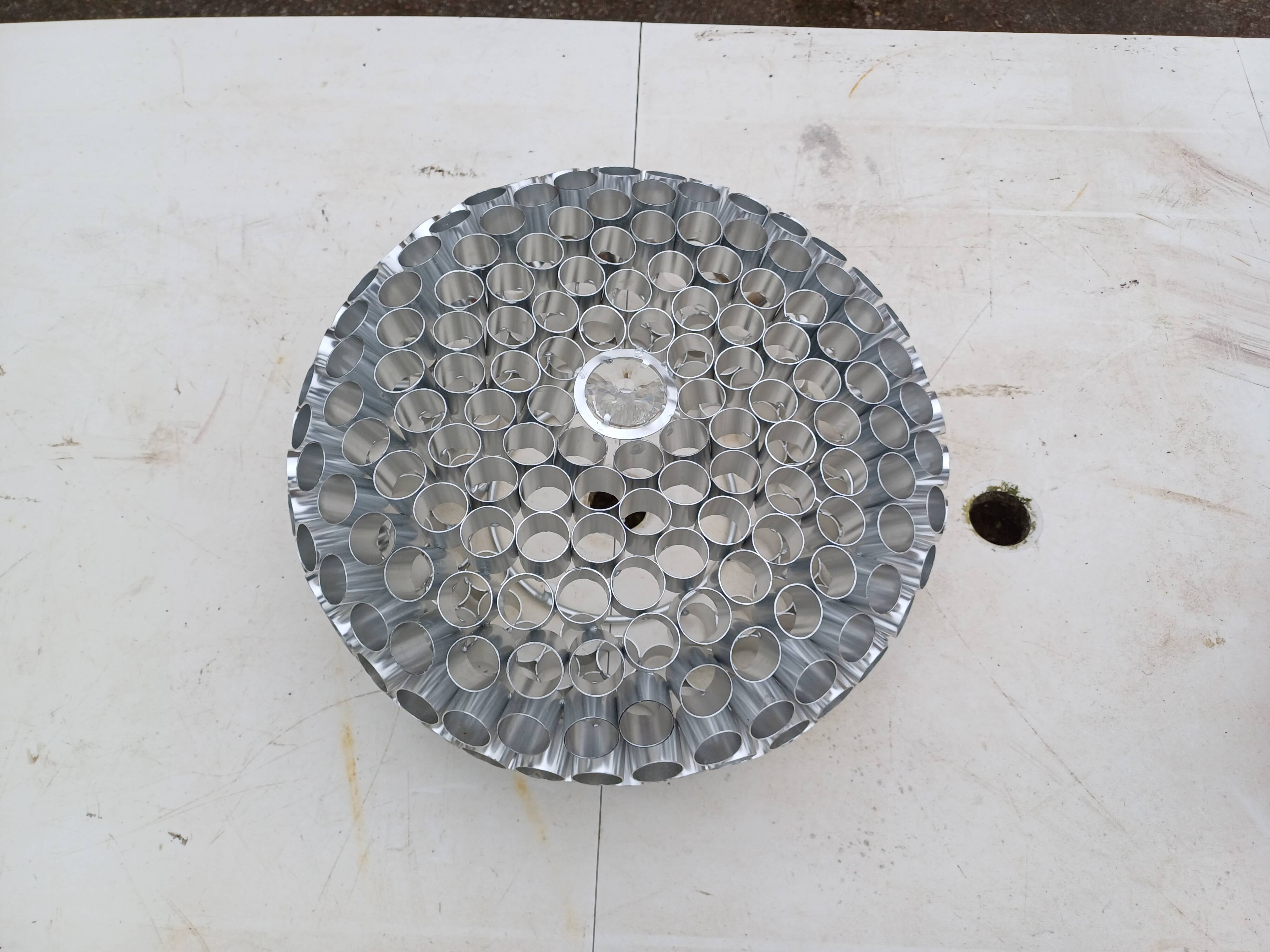 Vintage aluminum + glass pendant light