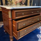 3-drawer chest of drawers in solid mahogany with white marble top in Louis XVI style