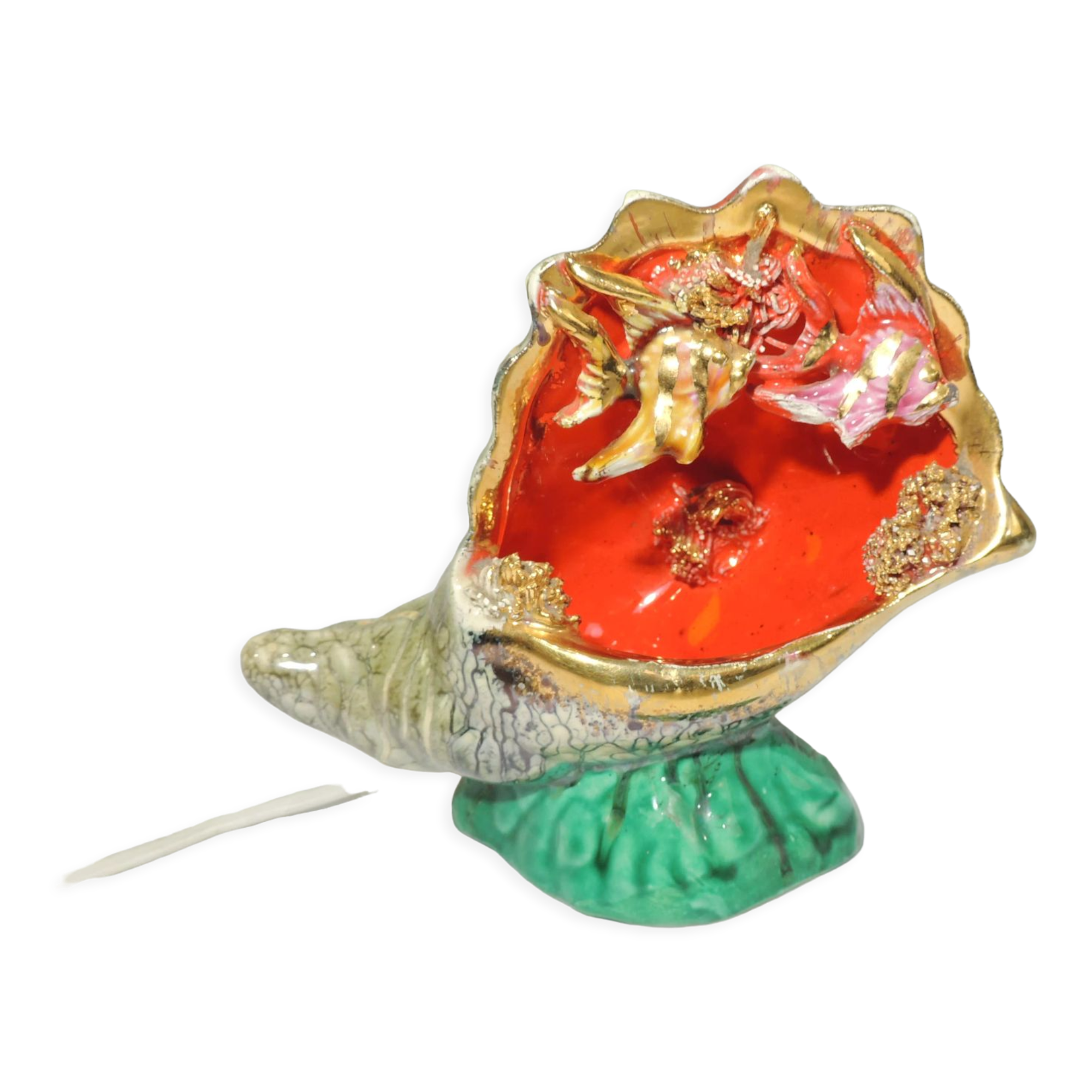 Lampe coquillage faience barbotine