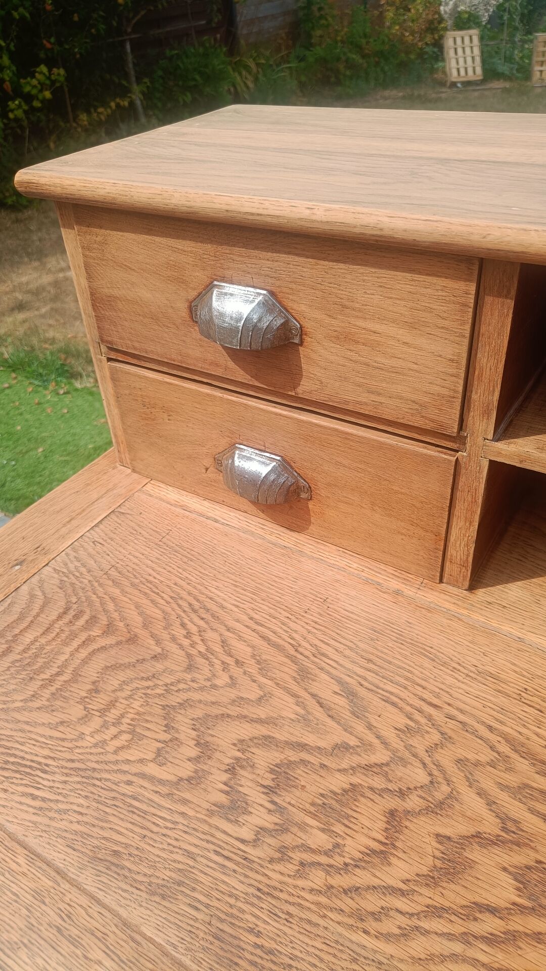 Antique solid oak desk with steps – 5 drawers