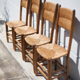 Wooden and straw chair x 4, chair with seat and straw back, chalet, countryside, decoration