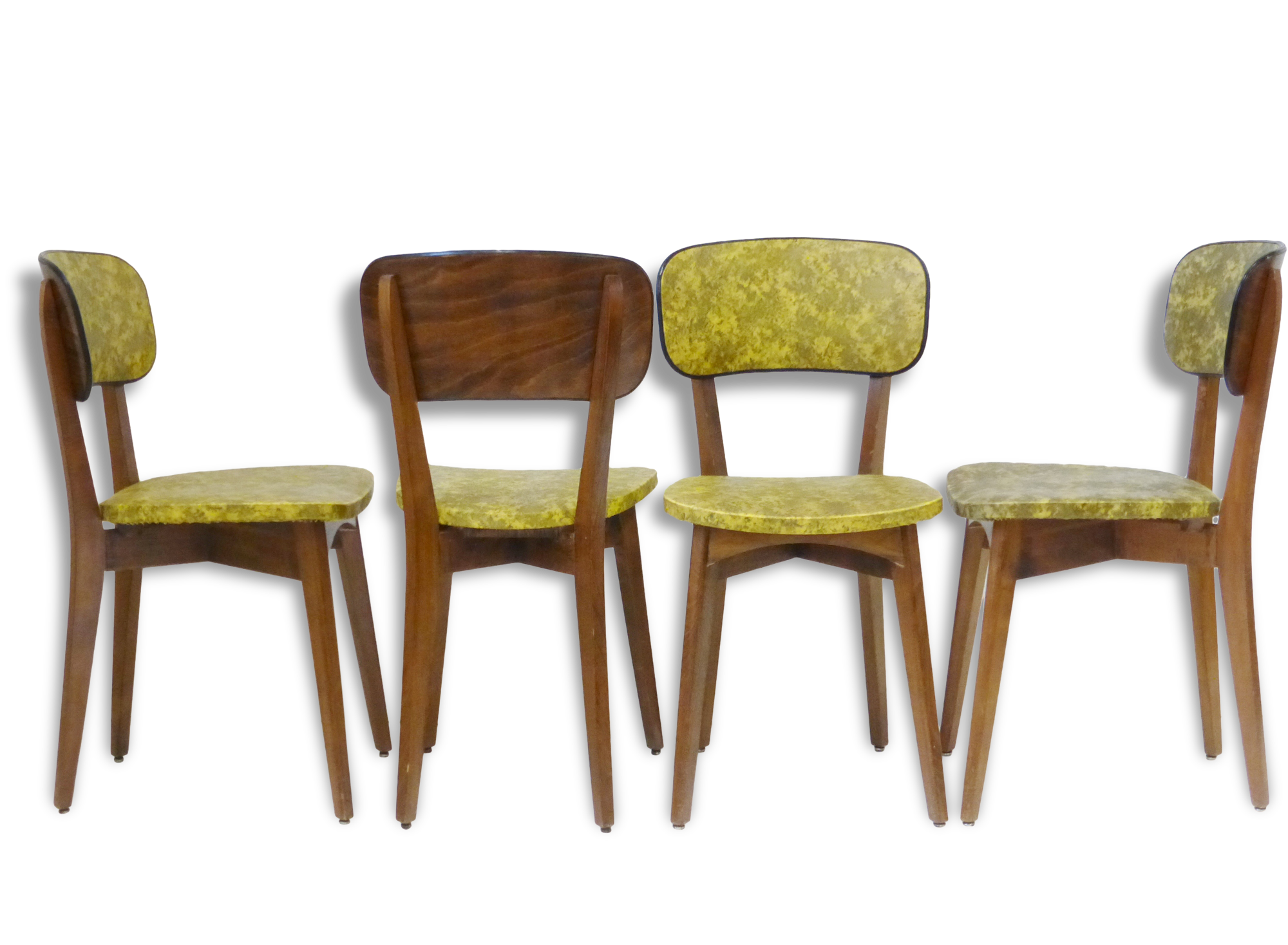 Set of 4 chairs yellow & black camouflage 1950 vintage rockabilly 50s French bistro chairs