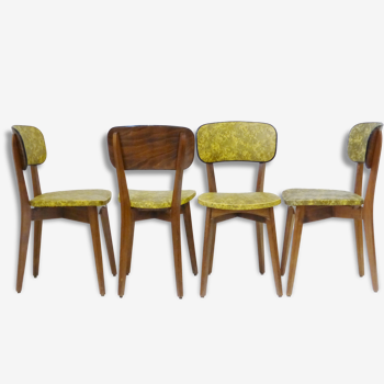 Set of 4 chairs yellow & black camouflage 1950 vintage rockabilly 50s French bistro chairs
