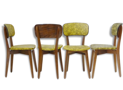 Suite de 4 chaises bistrot camouflage jaune & noir 1950 vintage French 50's rockabilly chairs