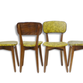 Suite de 4 chaises bistrot camouflage jaune & noir 1950 vintage French 50's rockabilly chairs