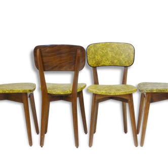 Suite de 4 chaises bistrot camouflage jaune & noir 1950 vintage French 50's rockabilly chairs