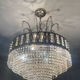 Lustre cascade de pampilles en cristal et bronze argenté