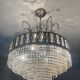 Cascading chandelier with crystal and silvered bronze pendants