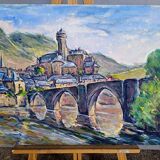 Landscape village old gouache bridge / paper 65/50cm