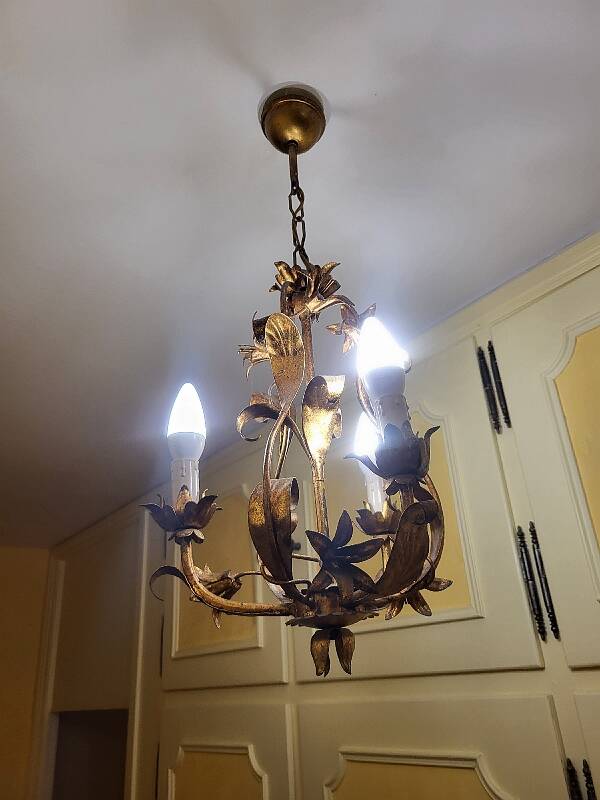 Set of 3 gold painted metal chandeliers