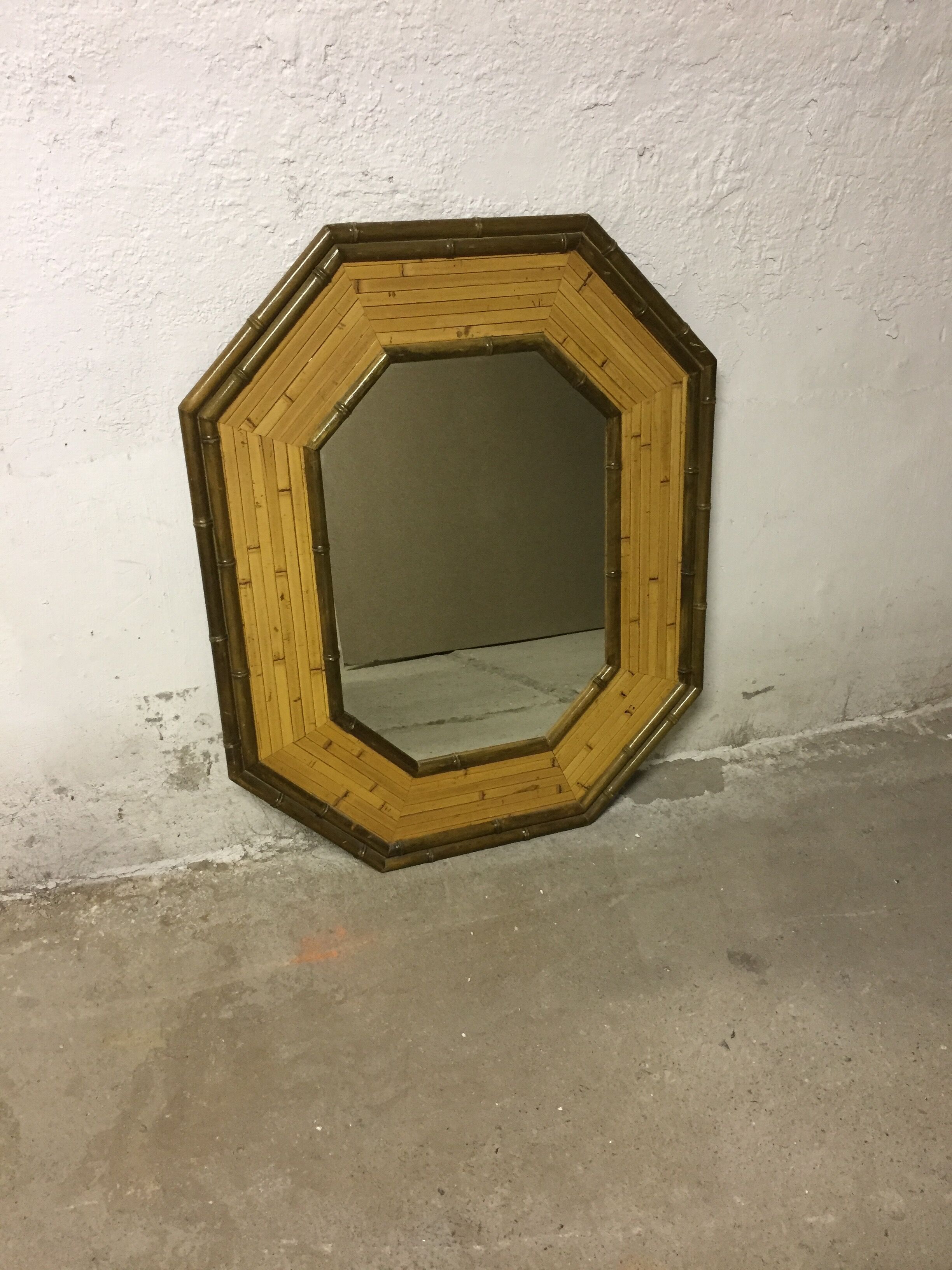Octagonal bamboo mirror