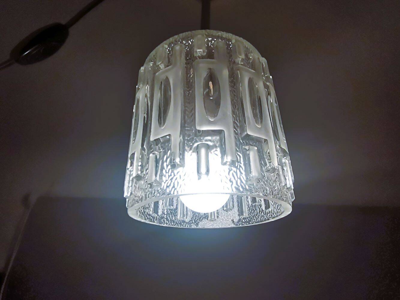 Minimalist simple glass hanging lamp USSR 1970s