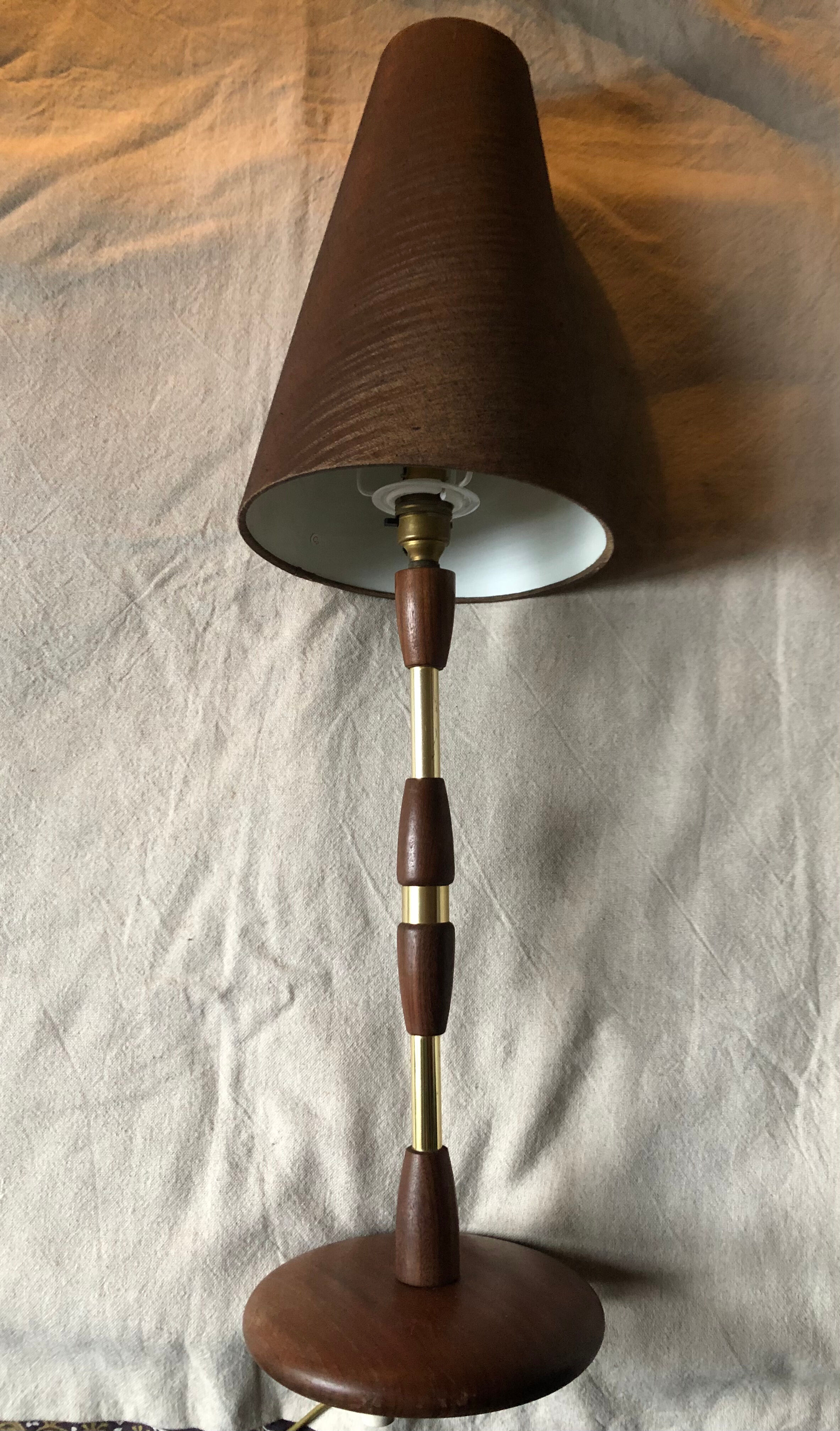 Teak and brass table lamp 60s