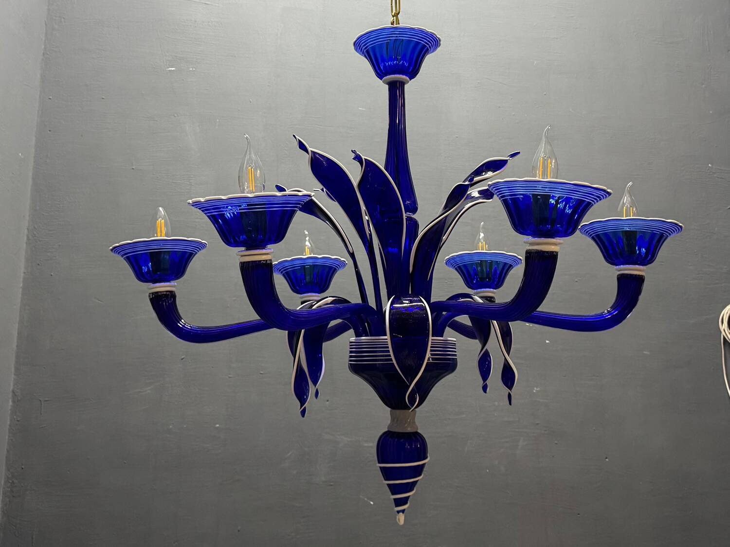 Vintage Blue and White Murano Chandelier, Italy, 1980s