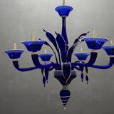Vintage Blue and White Murano Chandelier, Italy, 1980s