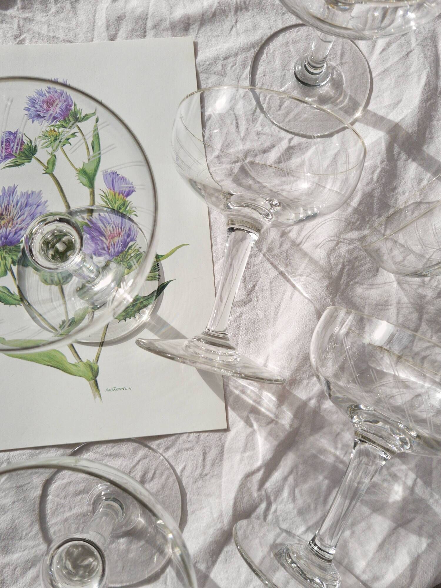 Set of 7 glasses of crystal champagne 1940s