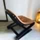 Chair Scandinavian tawny leather and curved wood