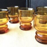 5 vintage amber glass goblets