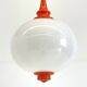 Space Age pendant lamp with milk glass ball and orange accents