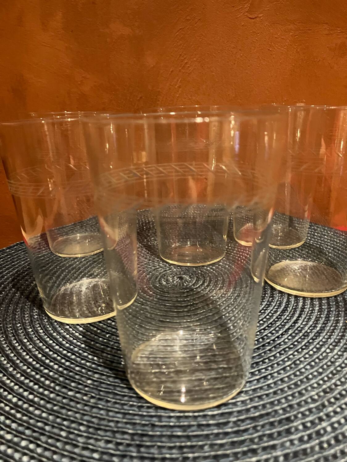 6 antique blown and engraved lemonade glasses