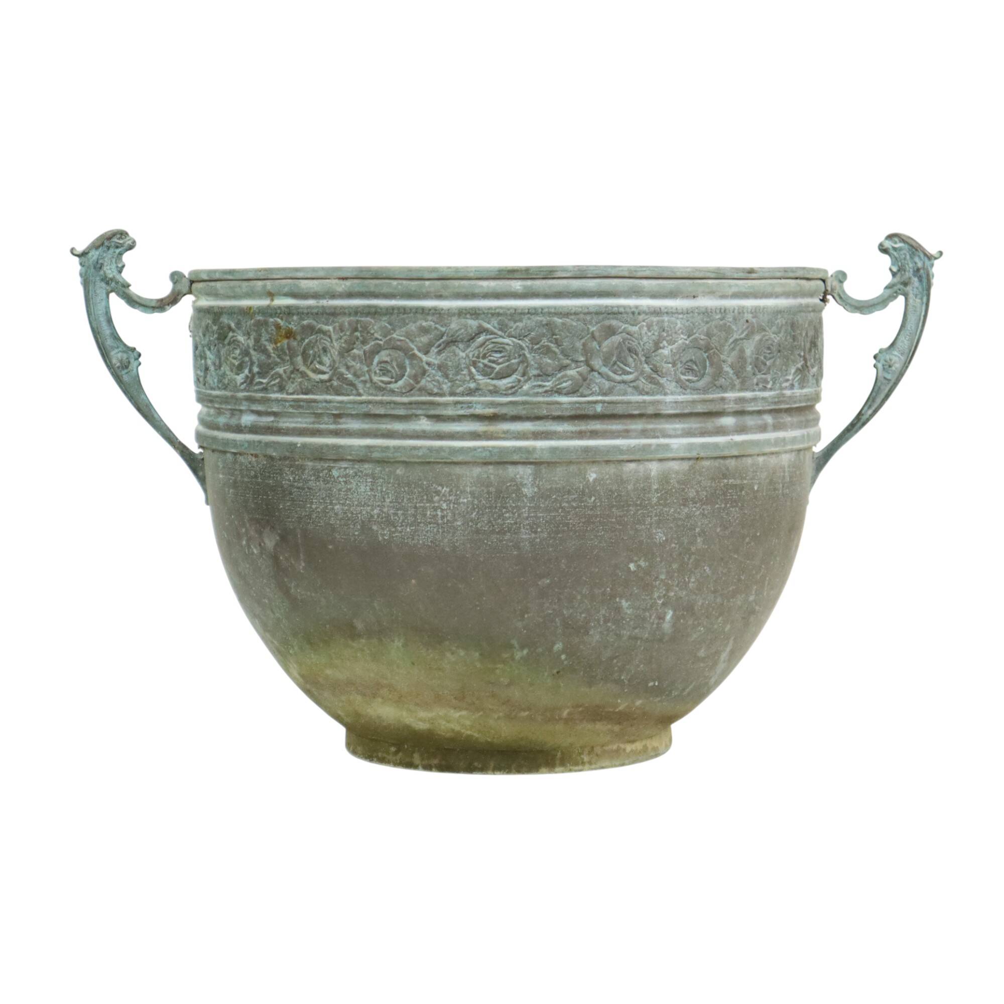 French Art Nouveau Style Flower Pots Garden Vases Verdigris