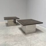 Set Peter Draenert stainless steel and stone coffee tables, 1970s