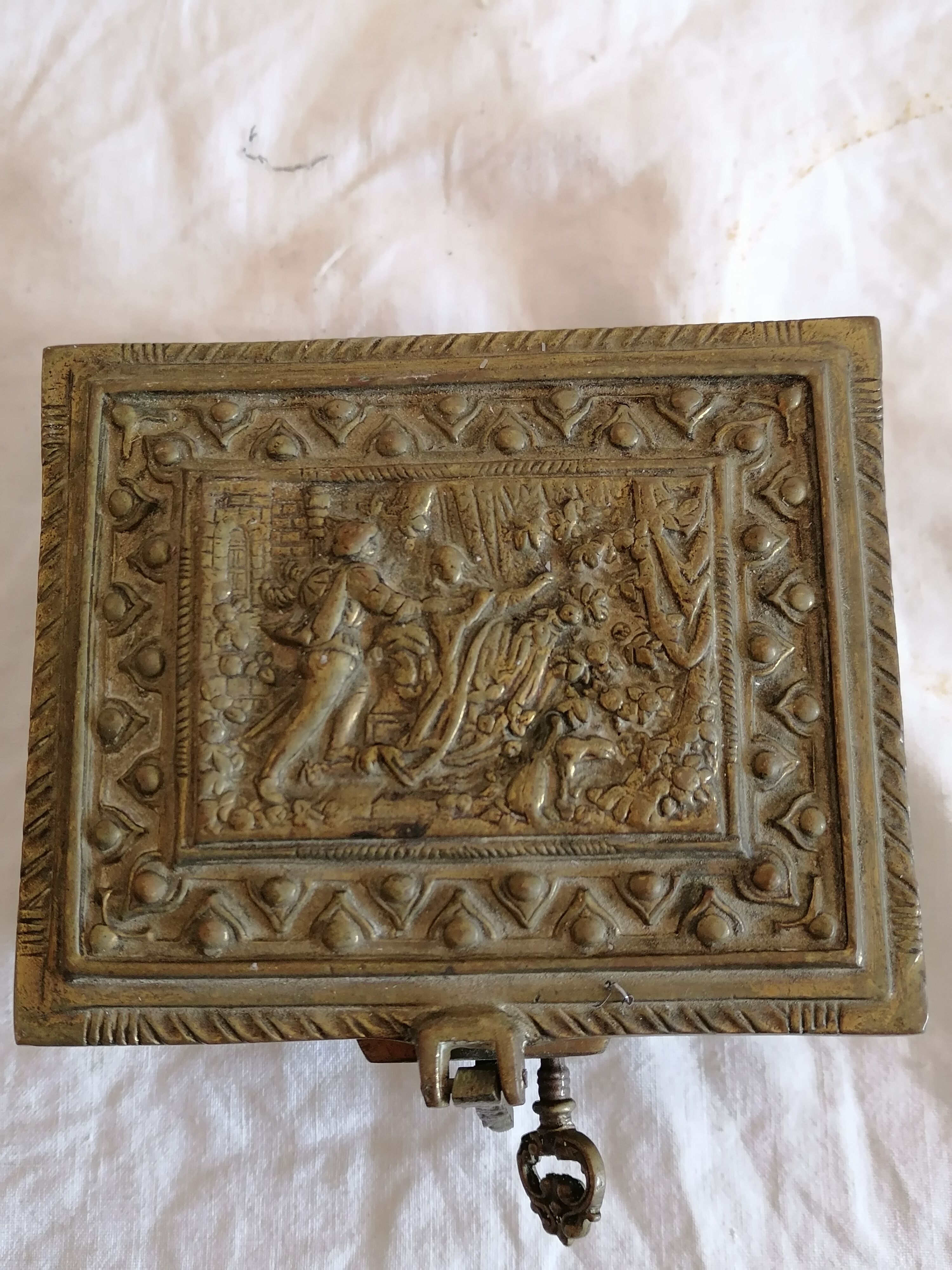 Old bronze jewelry box of nineteenth century high period.