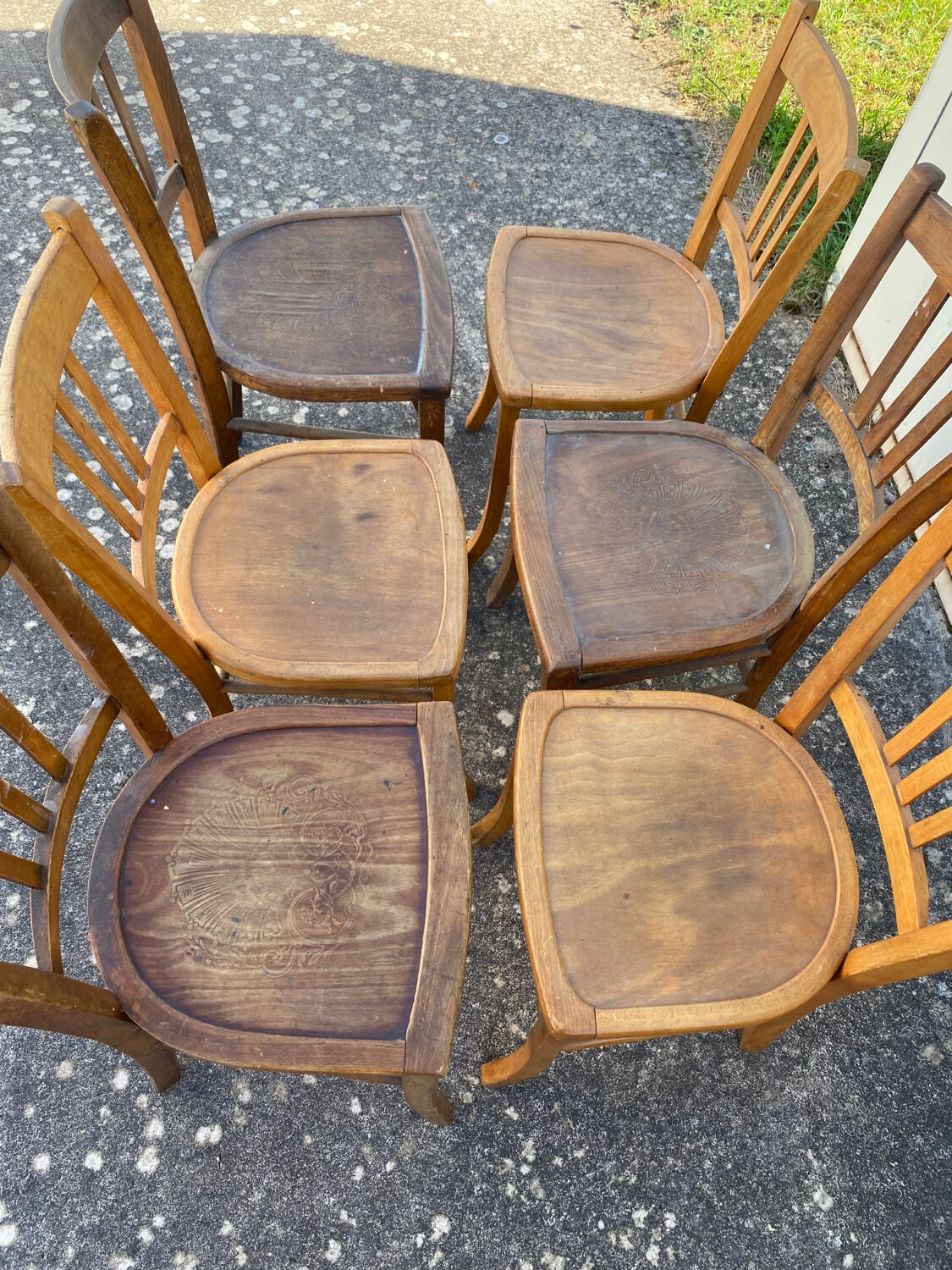Set of 6 mismatched bistro chairs