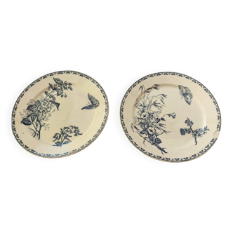 3 assiettes terre de fer 1880/1900 motif flore Sarreguemines U&C français
