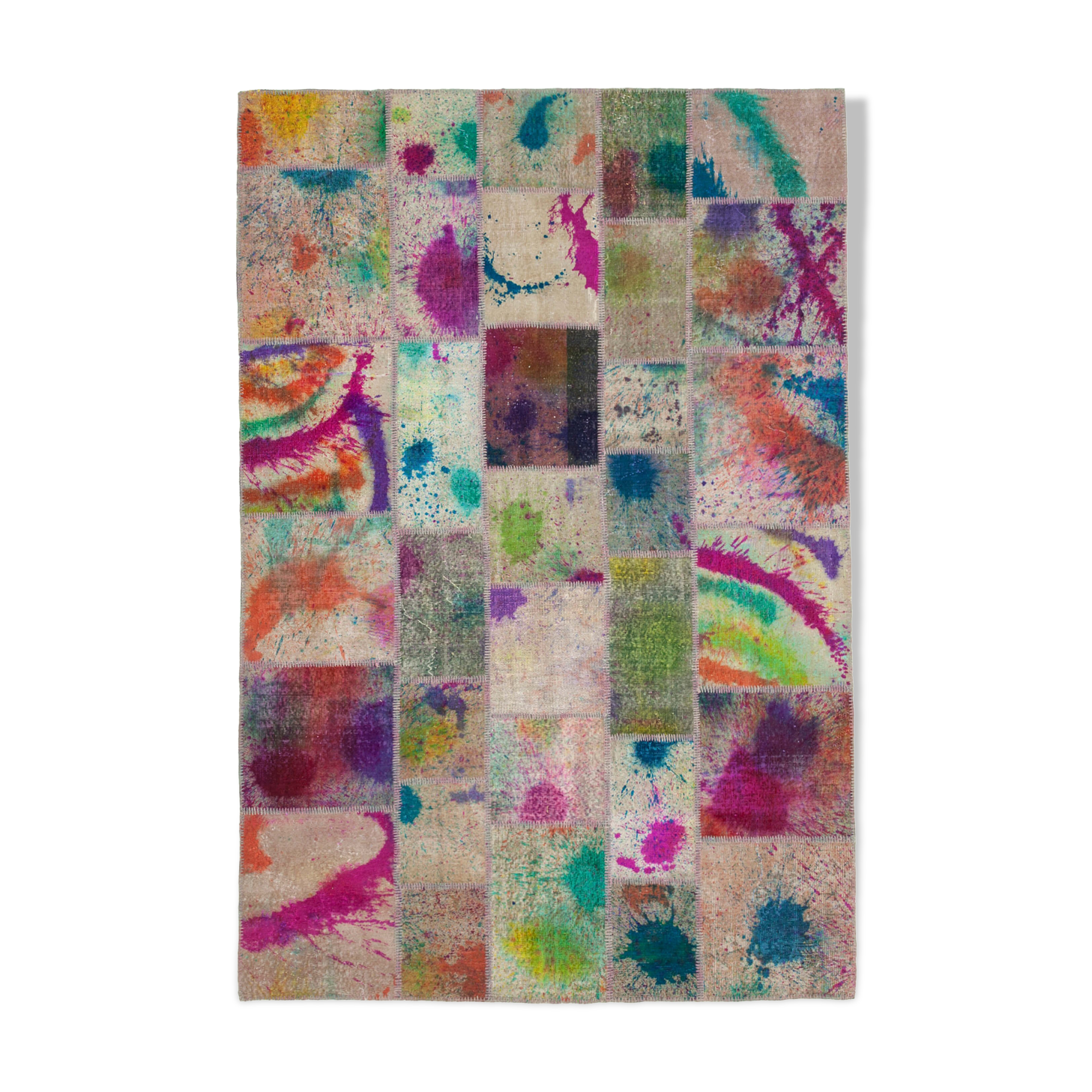 Hand-knotted oriental overdyed 204 cm x 302 cm multicolor patchwork carpet