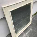 Large rattan and white bamboo mirror