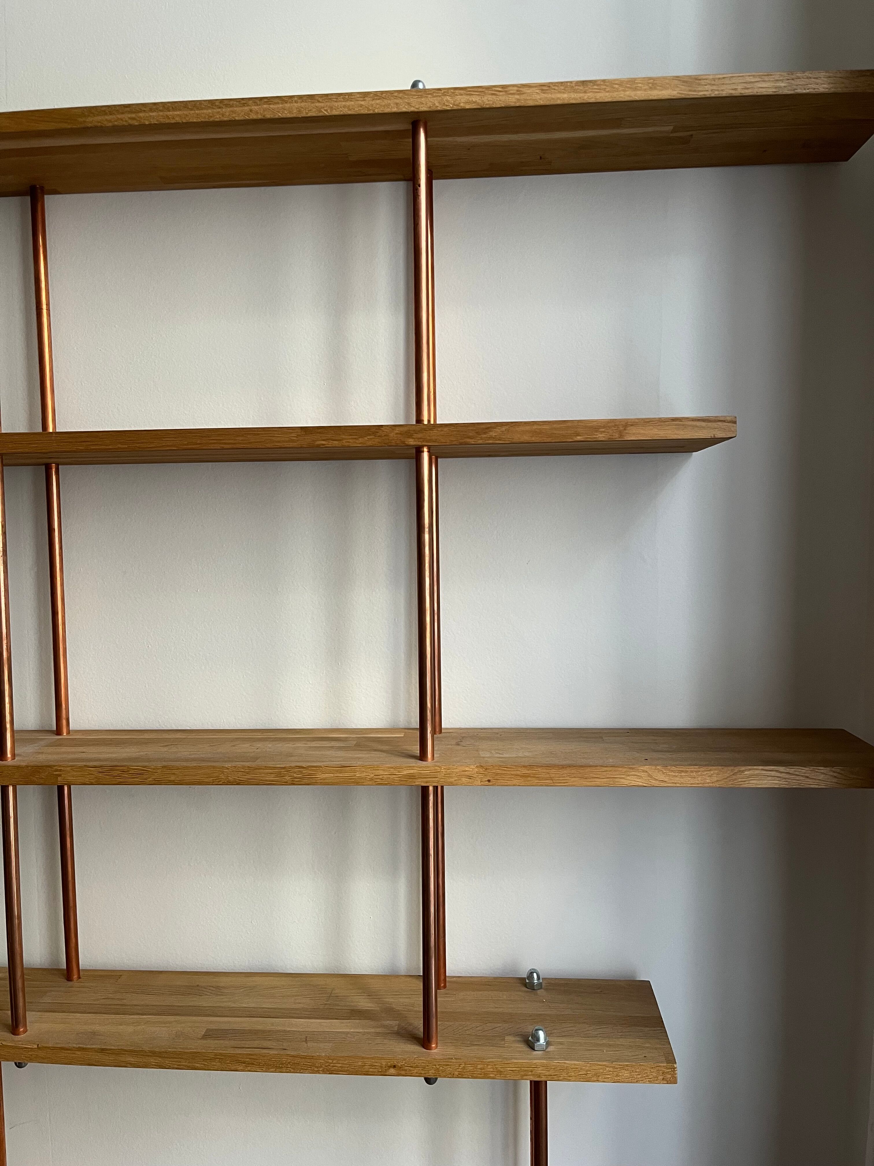 Oak and copper bookcase