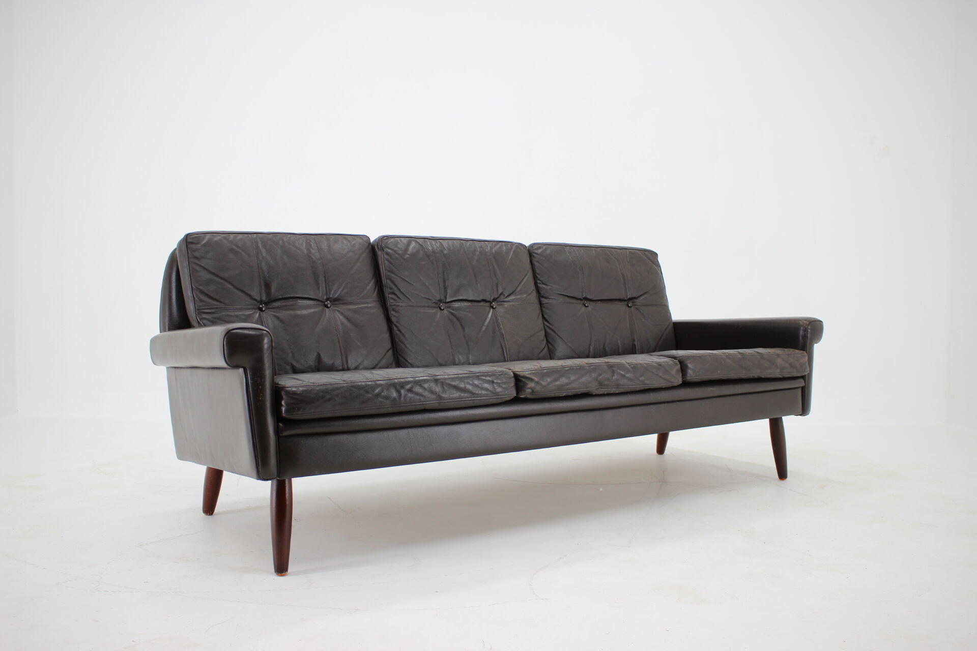 1970s Danish 3-seater sofa in dark brown leather
