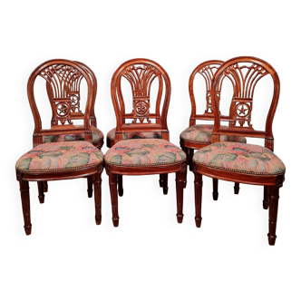 Series of 6 Louis XVI mahogany chairs circa 1850-1880