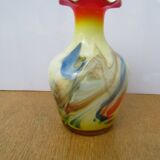 Vintage Dalian vase with curled edge and opaline interior