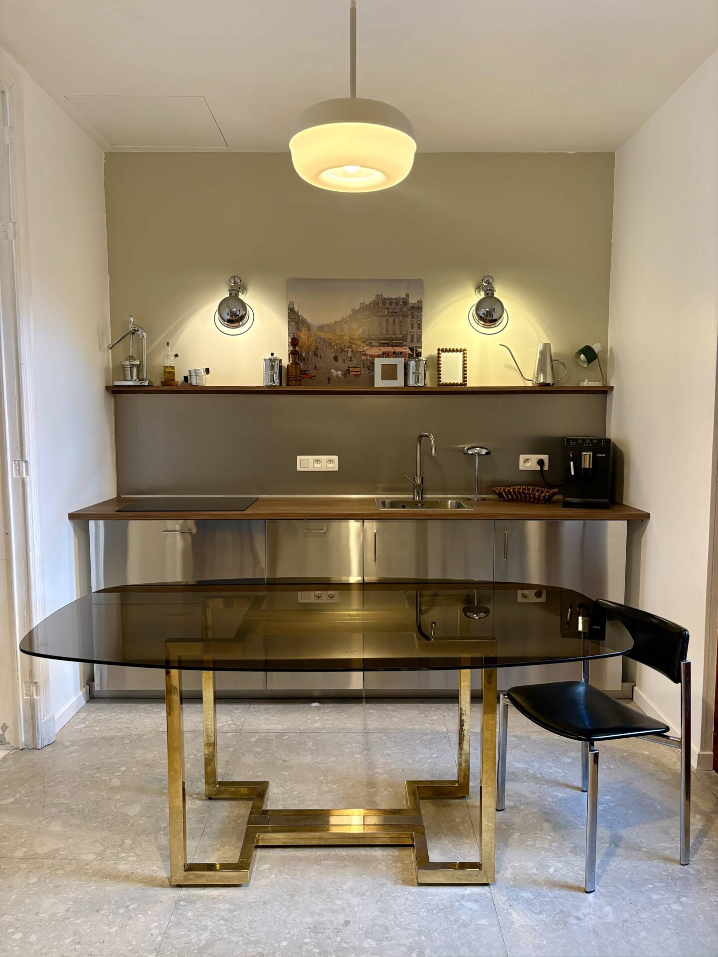 Belgo dining table chrome 1970s smoked glass