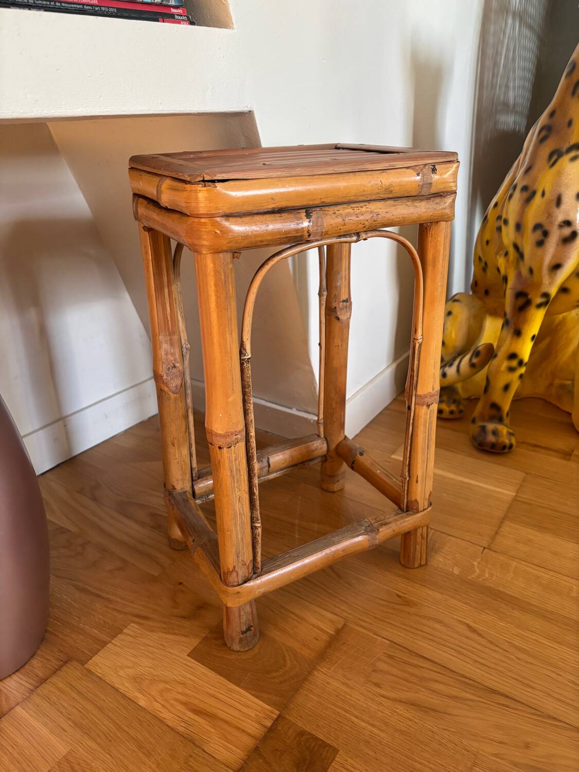 Vintage bamboo and rattan stool