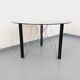 Vintage round dining table in smoked glass, black metal and chrome metal.
