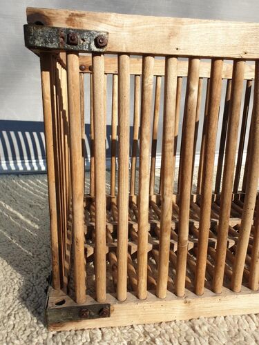 Caisse panier cage de filature XIXe à barreaux bois