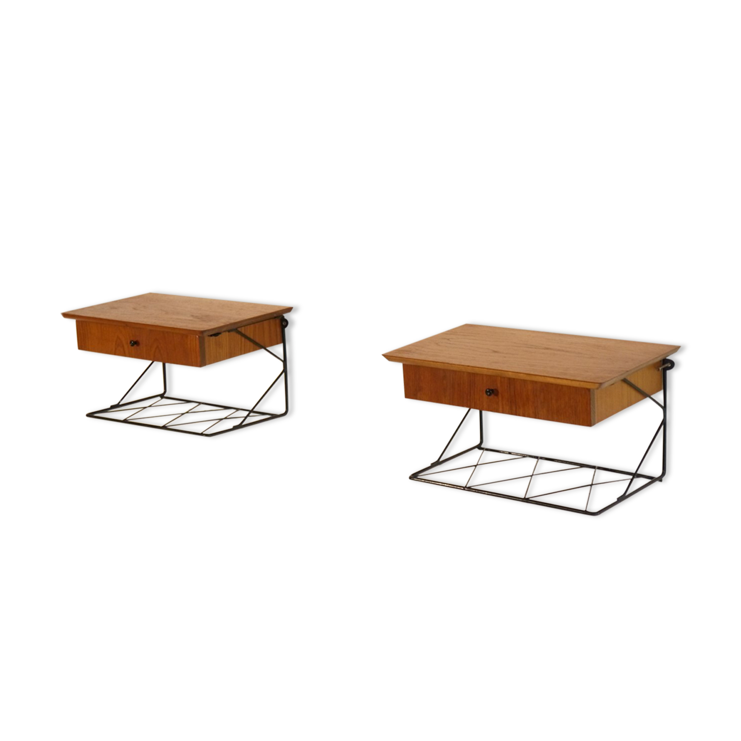 Pair of Scandinavian wall bedside tables in teak 1960