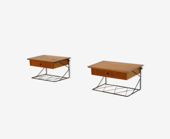 Paire de chevets muraux scandinave en teck 1960