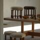 A hexagonal oak stool, seat refurbished in lambswool, Danish design from the 1950s.