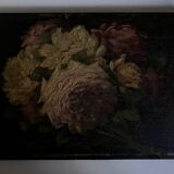 Painting of 19 roses from the garden, oil on wood.