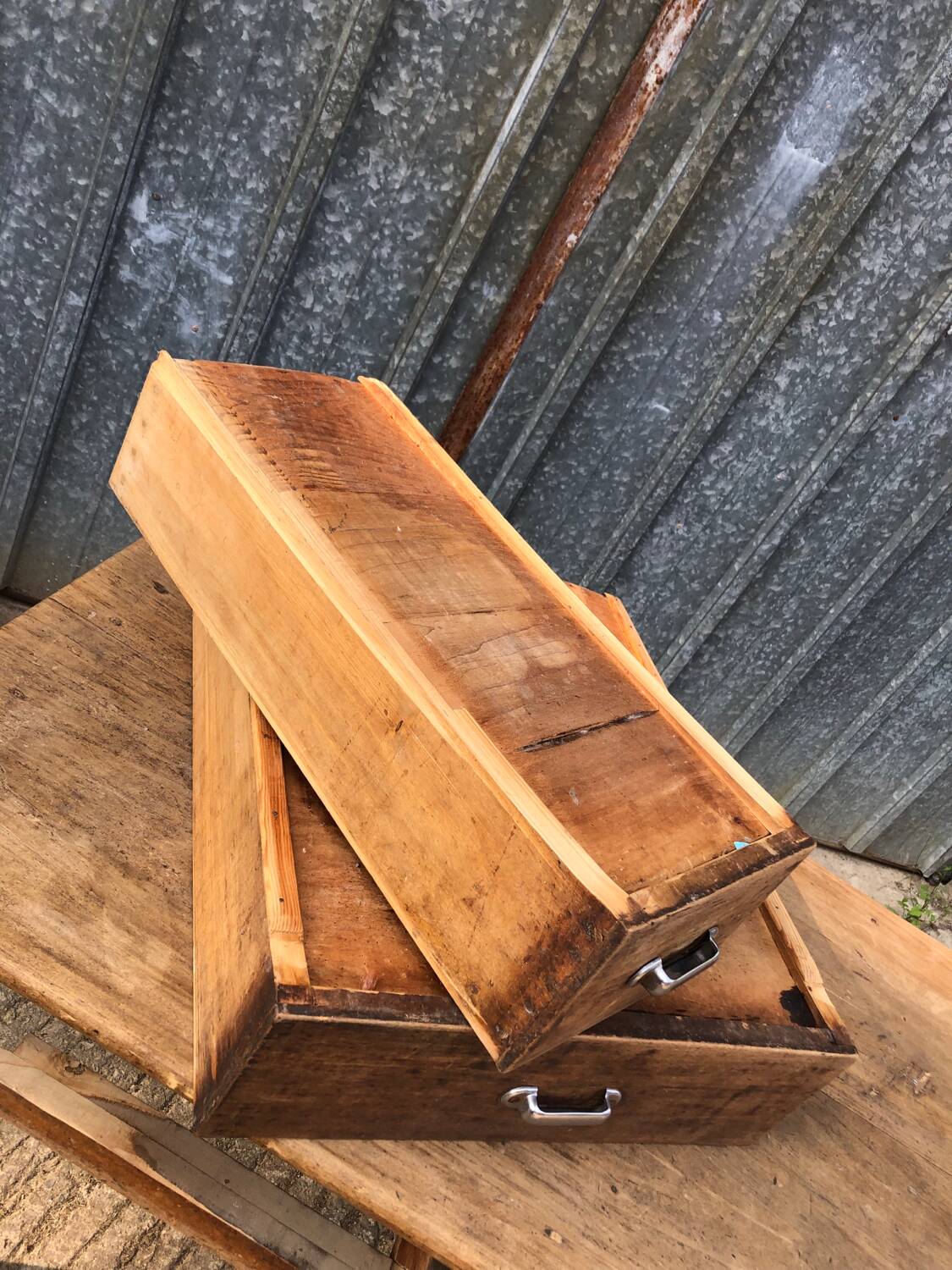Antique farmhouse table with 3 drawers