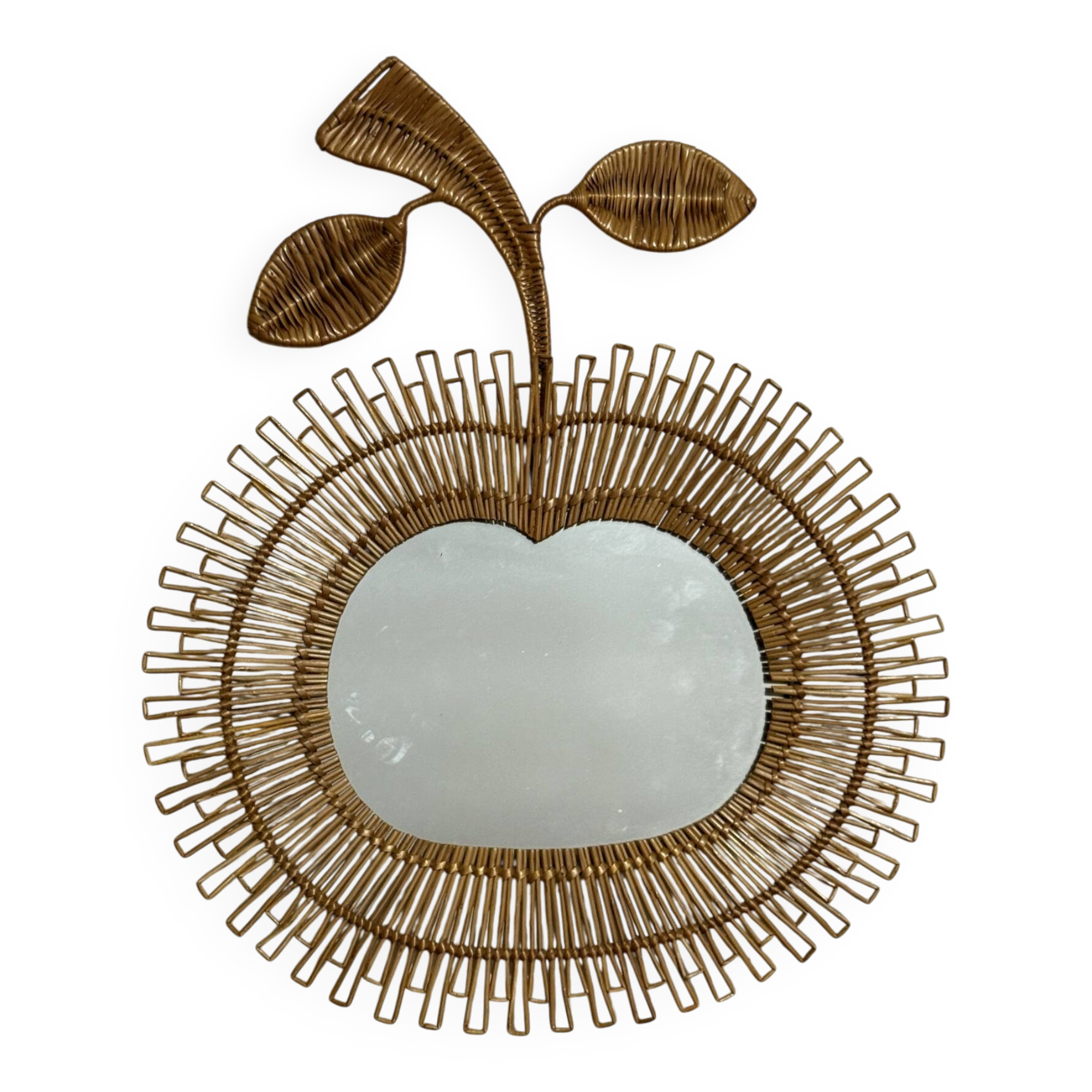 Rattan mirror in the shape of an apple from the 1960s Italy.
