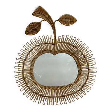 Rattan mirror in the shape of an apple from the 1960s Italy.
