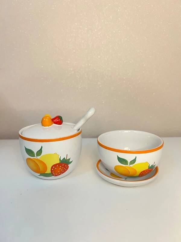 Ensemble vaisselle vintage – tasse avec coupelle & bocal à sucre
