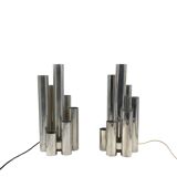 Ensemble de 2 lampes de table chromées Hollywood Regency, Sciolari Italie années 1970