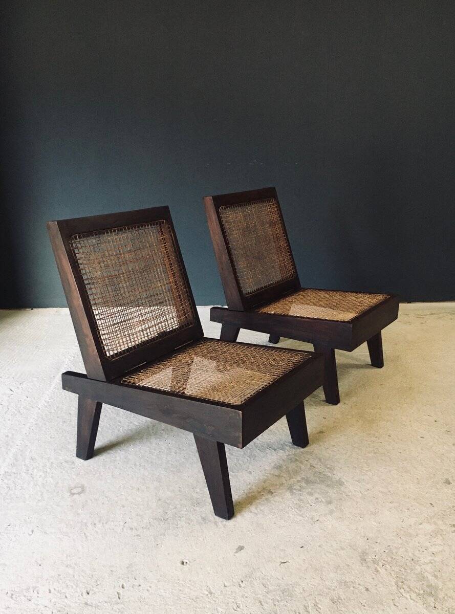 Low Modernist Folding Chairs by Pierre Jeanneret for Chandigarh, India, 1960s, Set of 2